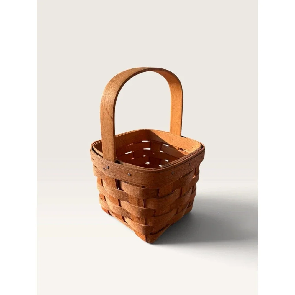 Longaberger Small Square Basket 1991 Signed VTG With Handle